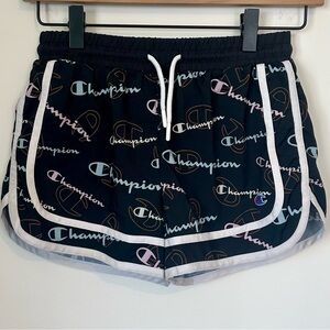 Champion Black Athletic Shorts with Multicolor Logo - Girls 10/12